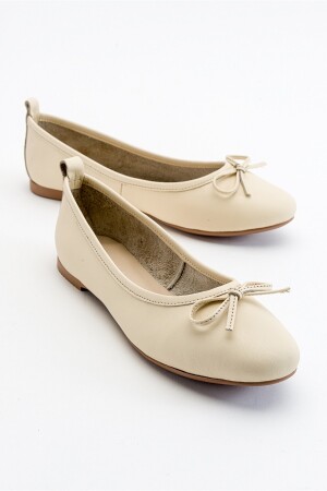 01 Damen-Ballettschuhe aus echtem Leder in Ecru Beige - 1