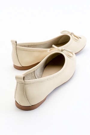 01 Damen-Ballettschuhe aus echtem Leder in Ecru Beige - 2