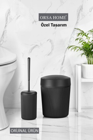 087 Siyah Banyo Çöp Kovası Ve Tuvalet Fırçası Seti - 4