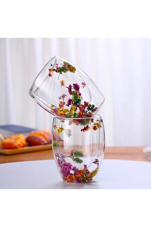 1 Adet Çiçekli Isıya Dayanıklı Borosilikat Çift Çidarlı Flower Cup Çiçekli Kahve Sunum Bardağı - 4