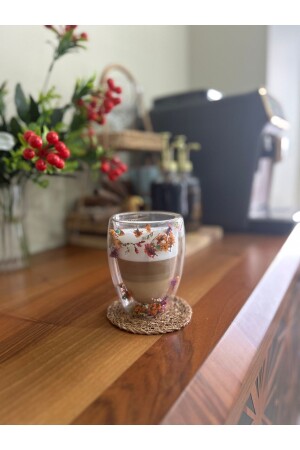 1 Adet Çiçekli Isıya Dayanıklı Borosilikat Çift Çidarlı Flower Cup Çiçekli Kahve Sunum Bardağı - 9