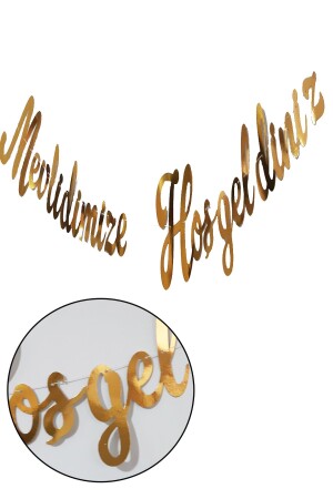 1 Stück Gold Willkommen in unserem Mevlid Gold Kalligraphie-Schriftzug-Banner Beschneidung Babyzahn Mevlidi-Schriftzug 160 cm - 2