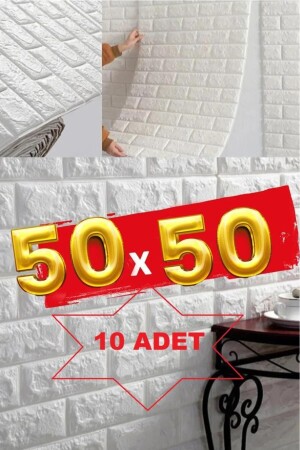 10 ADET 50x50 Cm Silinebilir Kendinden Yapışkanlı Duvar Kağıdı Esnek Köpük Panel 3d Tuğla Desen - 2