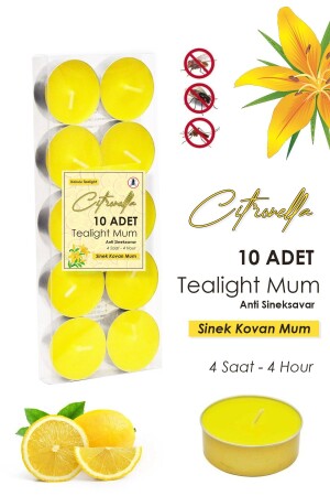 10 Adet Tealight Citronella Mum Limon Kokulu Sinek Kovan Mum Anti Sinek Aromaterapi Mum Sinek Savar - 3