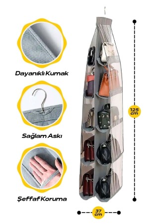 10 Cepli Dolap Içi Çanta Ve Ayakkabı Düzenleyici Organizer Gri - 3