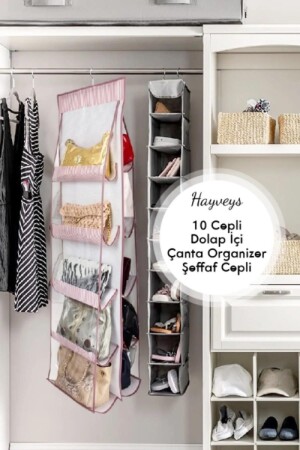 10 Cepli Dolap Içi Çanta Ve Ayakkabı Düzenleyici Organizer Kolçantası Askısı Dolap Içi Organizer - 3