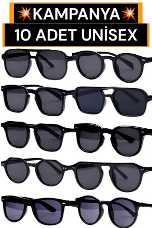 10 Stück Unisex Damen Herren schwarze Sonnenbrille 10SYHNWYL - 1