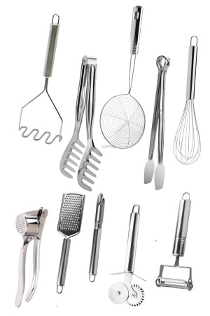 10-teiliges Meal Prep Praktisches Küchensieb, Reibe, Zange, Knoblauchschäler-Set, Set T09049836 - 1