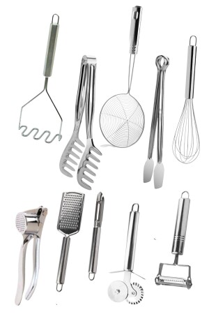 10-teiliges Meal Prep Praktisches Küchensieb, Reibe, Zange, Knoblauchschäler-Set, Set T09049836 - 3