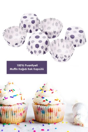 100 Adet Puantiyeli Kağıt Kek Kapsülü Muffin Cupcake Kek Kapsülü 100'lü Kağıt Kek Kalıbı - 3