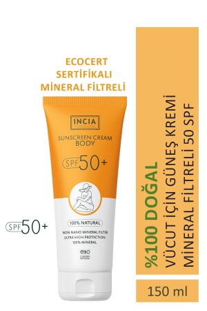 %100 Doğal Vücut Güneş Kremi Leke Karşıtı Mineral Filtreli Yüksek Koruma SPF50 UVA UVB 150 ml MINC-000066 - 3