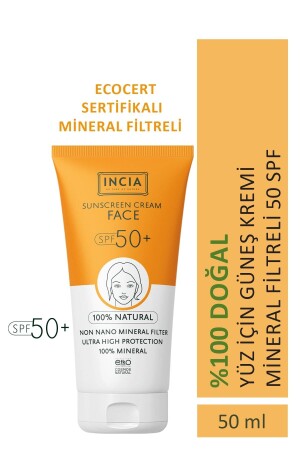 %100 Doğal Yüz Güneş Kremi Leke Karşıtı Mineral Filtreli Yüksek Koruma SPF50 UVA UVB 50 ml MINC-000065 - 2