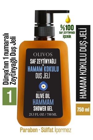 %100 Doğal Zeytinyağlı Hamam Kokulu Banyo Ve Duş Jeli Kuru Cilt Nemlendirici Ve Besleyici 750 ml 15304011 - 3