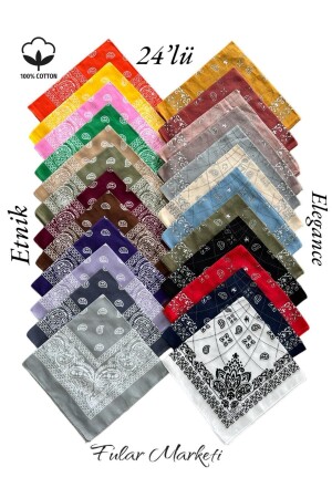 % 100 Pamuk Etnik Desenli Bandana 24lü Full Renk 1299-TOPTBAN-2012 - 2