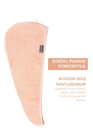 %100 Pamuk Saç Kurutma Bonesi-Havlusu Lastikli ve Düğmeli Fuşya - 4