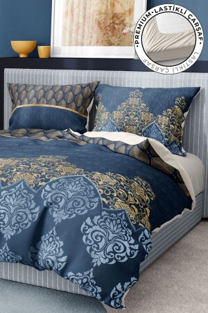 %100 Pamuk Saten Nevresim Takımı Lastikli Çarşaf Deluxe Çift Kişilik 3d Damask premium0613HF - 4