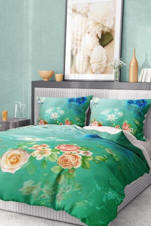 %100 Pamuk Saten Nevresim Takımı Lastikli Çarşaf Deluxe Çift Kişilik 3d Flowers premium2044HF - 5