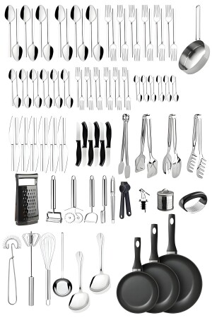 102-teiliges Gabel-Löffel-Messer-Set – Zangen- und Schälpfannen-Set – 102-teiliges, preiswertes Mitgift-Set - 2