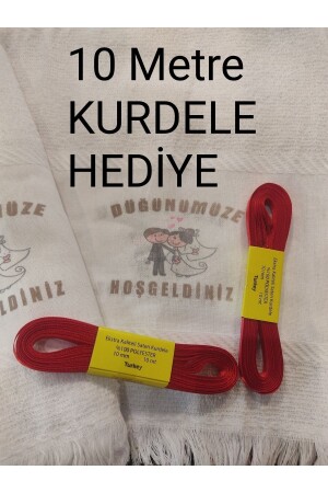 10metre Kurdele 1adet Kese Hediyeli Düğün Havlusu 12 Li Düğünümüze Hoşgeldiniz Yazılı Konvoy Havlusu - 2