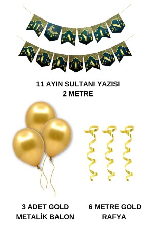 11 Ayın Sultanı Yazısı - 3 Gold Metalik Balon - Metalik Balon İpi Süsleme Seti İslami Bayramı Süsü - 3