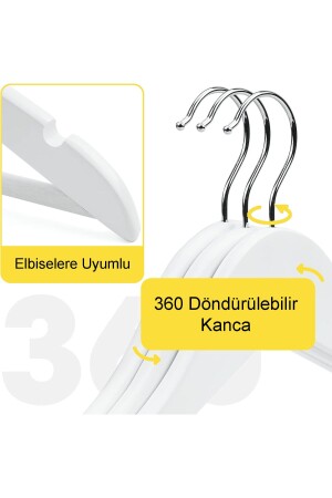 12 Adet Beyaz Ahşap Görünümlü Plastik Askı Kıyafet Elbise Gömlek Askısı Silver Kancalı - 4