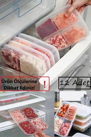 12 Adet Dondurulmuş Mini 4 Bölmeli Öğünlük Et Sebze Saklama Kabı - Kıyma Tavuk Buzluk Organizer BAYEV-ETSAKLAMA12BÖLMELİ4ADET - 1