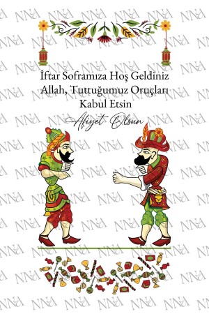 12 Adet Hacivat Karagöz Baskılı Ramazan temalı Airlaid Kumaş Dokulu Cepli Peçete(A150-12) - 3