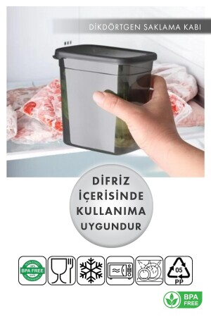 12 Adet Jumbo Boy Dikdörtgen Saklama Kabı 2000 Ml Antrasit(etiket Hediyeli) AES-183 - 4