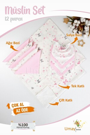 12 Parça Organik Müslin Bebek Pikesi, Battaniyesi, Ağız Bezi, Salya Bezi, Önlük TYC00489857807 - 2