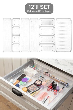 12-teiliger modularer Aufbewahrungsbehälter mit transparentem Design – Schubladen-Organizer, Badezimmer-Make-up-Schmuck-Organizer TYC00635311528 - 3