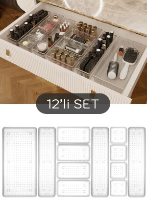 12-teiliger Schrank-Schmuck-Make-up-Organizer – Schubladen-Organizer-Set, transparent - 1