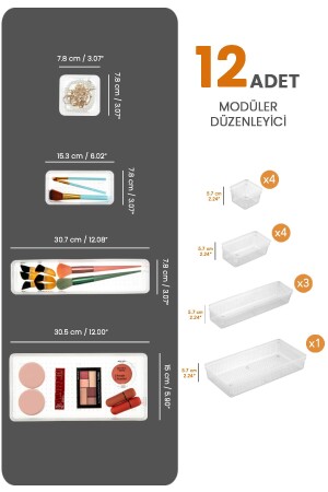 12-teiliger Schrank-Schmuck-Make-up-Organizer – Schubladen-Organizer-Set, transparent - 5