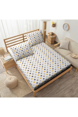 120x200 Yellow Star Cotton Teen Room Elastic Sheet Set SNR120YLDZ - 3