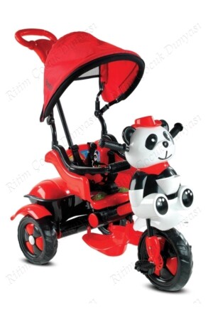 127 Panda Dreirad-Babyfahrrad mit Steuerung für Kinder im Alter von 1–2–3–4 Jahren – Rot-Schwarz Babyhope 127 Panda – Rot/Schwarz - 2