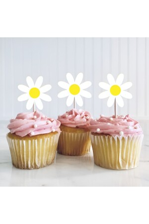 12er-Pack Cupcake-Stäbchen mit Gänseblümchen-Motiv - 1