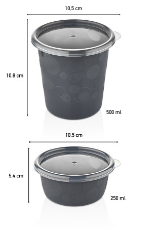 12'li Antrasit Set Sızdırmaz Hava Almaz Kapaklı Yuvarlak Erzak Vs Saklama Kabı 4x500 Ml 8x250 Ml 153.ANTRASİTTİCKTOCK.12LİSET - 5