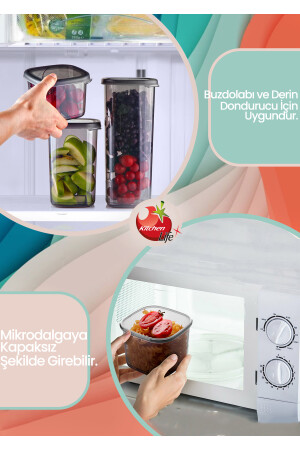 12'li Etiketli Moly Dikdörtgen Erzak Saklama Kabı Seti 2000ml -çoklu Set Yapılabilen Kapaklı 2 Litre MCH08495 - 6