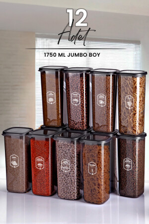 12'li Jumbo Boy Etiketli Square Kare Erzak Saklama Kabı Seti 1750 ml - Sert Kapak Büyük Kavanoz MCH09175 - 4