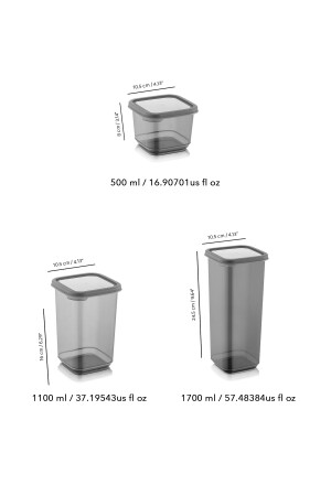 12'li Set Pino Etiketli Kare Erzak Saklama Kabı Seti Antrasit 4x(0,50 LT-1,10 LT -1,70 LT) MCH-419 - 7