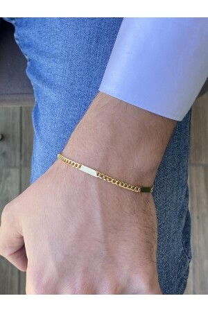 14 Karat Gold Herren-Gourmet-Kettenarmband mit rechteckiger Platte und Ecken - 2