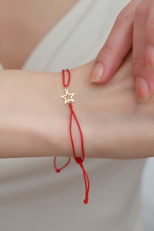 14 Karat Gold Hohlstern-Armband mit roter Schnur BLKLKICBSYLDZKRM - 5