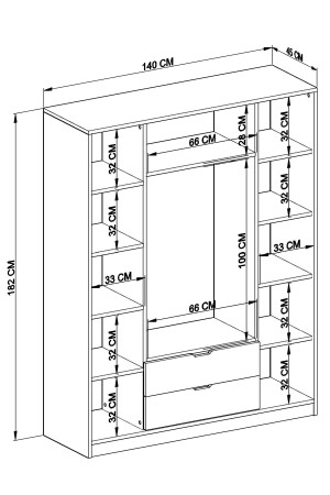 140 Cm Mat Beyaz 4 Kapılı 2 Çekmeceli Elbise Dolabı - Gardırop ÇD003 - 9