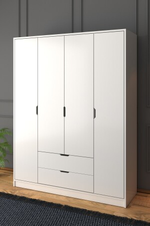 140 cm mattweißer Kleiderschrank mit 4 Türen und 2 Schubladen – Kleiderschrank ÇD003 - 5