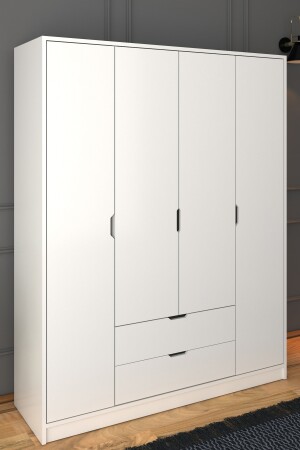 140 cm mattweißer Kleiderschrank mit 4 Türen und 2 Schubladen – Kleiderschrank ÇD003 - 6