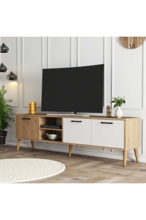 1585 Exxen 180 cm (Ahşap Ayaklı) Tv Ünitesi Sepet Beyaz - 2