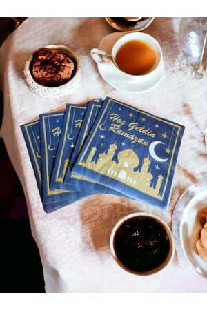 16-teilige dunkelblaue Ramadan-Serviette mit Willkommens-Ramadan-Schriftzug, Ramadan-Geschirrpräsentationsornament - 1