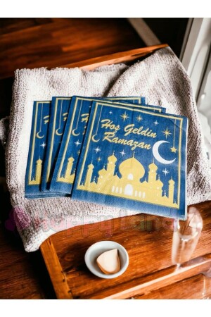 16-teilige dunkelblaue Ramadan-Serviette mit Willkommens-Ramadan-Schriftzug, Ramadan-Geschirrpräsentationsornament - 5