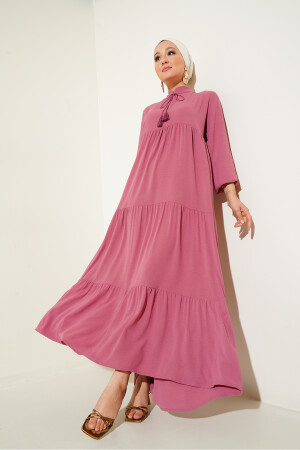 1627 Hijab-Kleid mit Kragen und Schnürung – Dusty Rose - 1