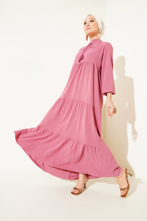 1627 Hijab-Kleid mit Kragen und Schnürung – Dusty Rose - 2