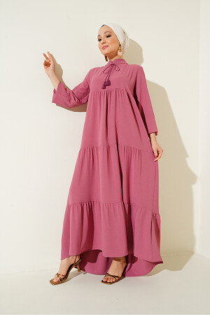 1627 Hijab-Kleid mit Kragen und Schnürung – Dusty Rose - 3